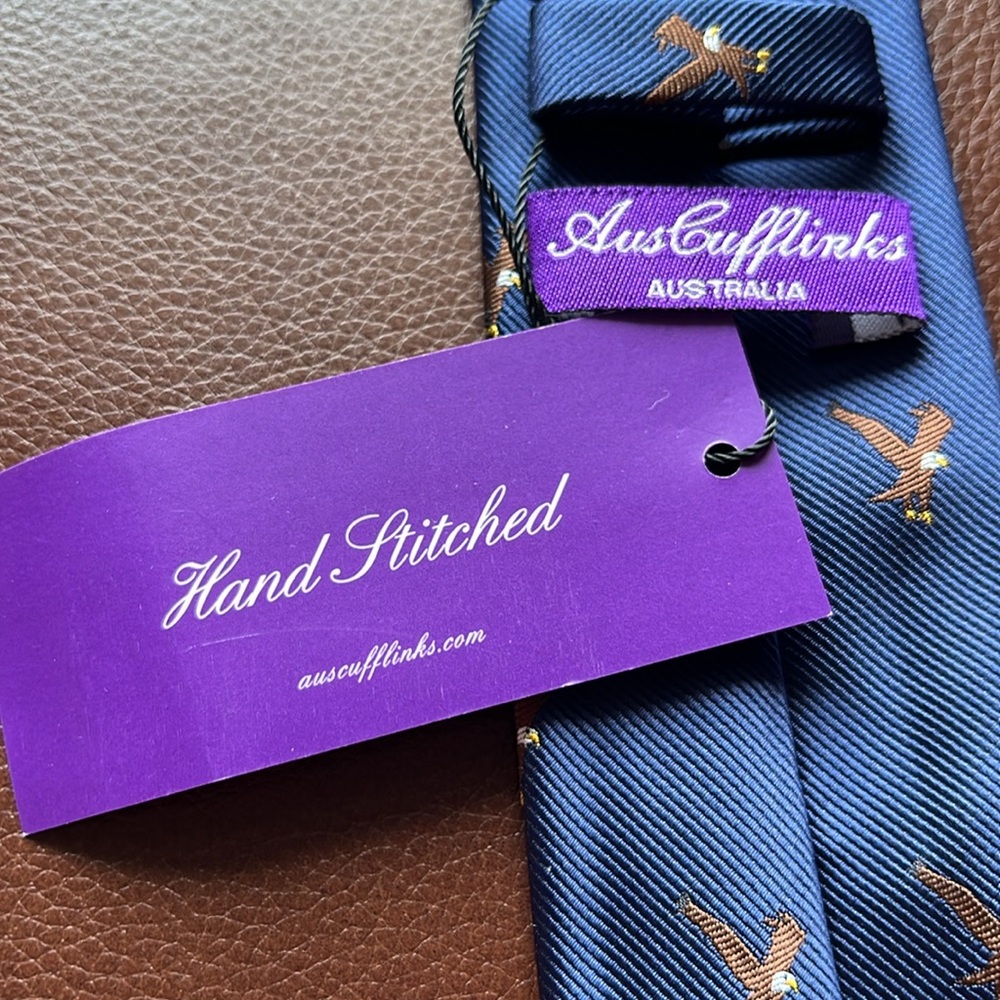 Auscuffkinks Australia Mens Skinny Eagle Woven Tie Blue Novelty NWT - Picture 6 of 10